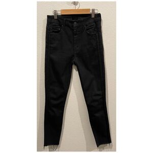 MOTHER High Waist Looker Ankle Fray Guilty Party Racer Black Jeans